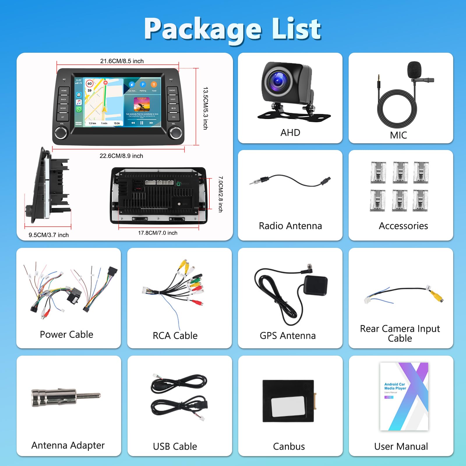 Carplay Autoradio per Fiat Panda 169 (2002-2012), 2GB+64GB Android Auto Bluetooth Car Stereo con GPS Navigation WiFi RDS/FM Radio SWC USB Mirror Link Canbus + Telecamera Posteriore