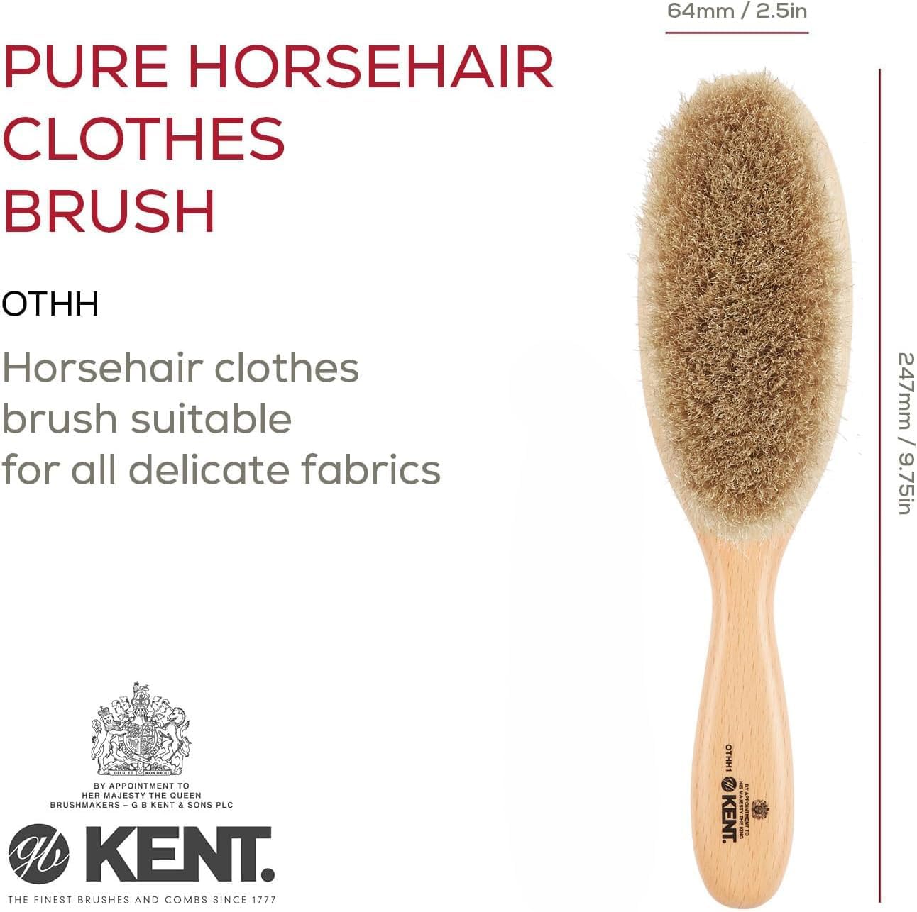 KENT OTHH1 Clothes Brush, 100% Natural Pure Horsehair in Japanese Style Lint Remover for Delicate Cashmere, Wool, and Silk to Keep Fabrics Free from Fibres, Fluff. Luxury Beechwood. Made in England image 2