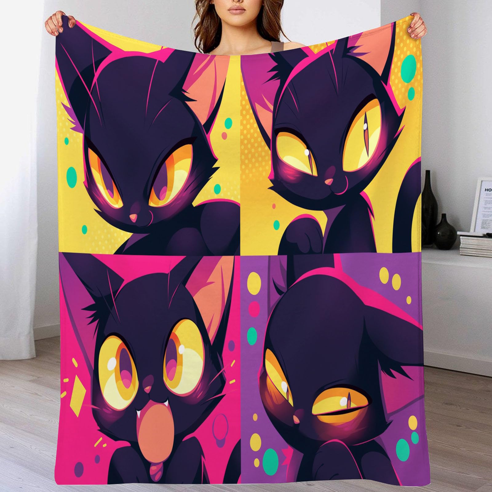 Plaid doux chaton mignon couverture lavable anti-boulochage