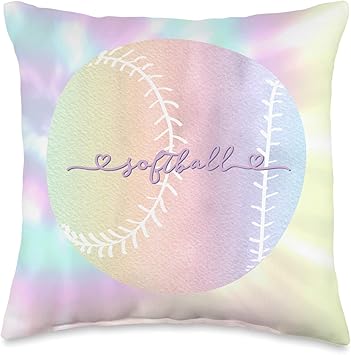Amazon Com Cute Aesthetic Tie Dye Company I Love Softball Pastel Rainbow Tie Dye Aesthetic Throw Pillow 16x16 Multicolor 居家與廚房