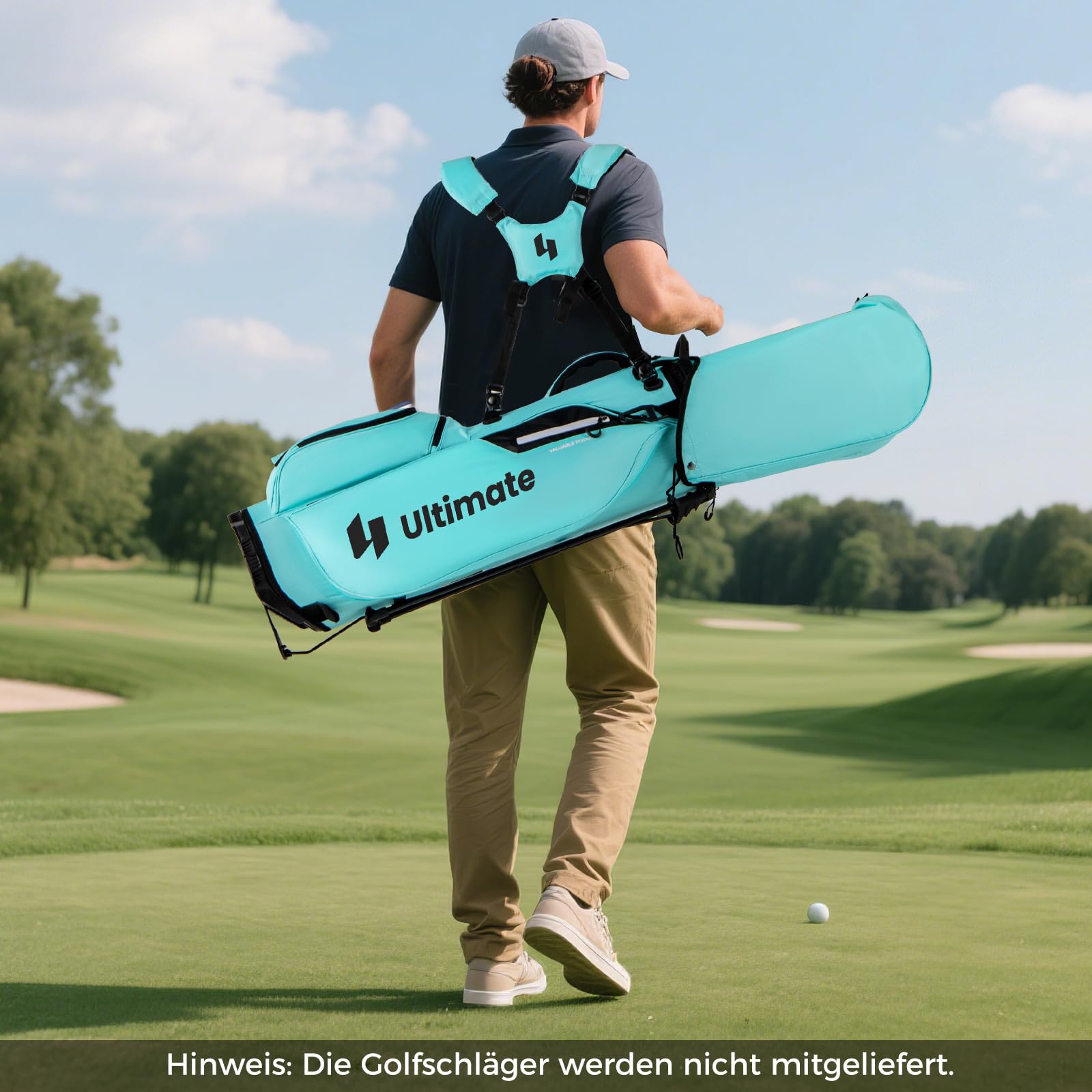 COSTWAY Golf Standtasche, Golf Bag mit 8 er Unterteilung & Regenhaube, leichte Golftasche mit 5 Taschen & Standfüßen, Pencil Bag tragbar für Herren, Damen
