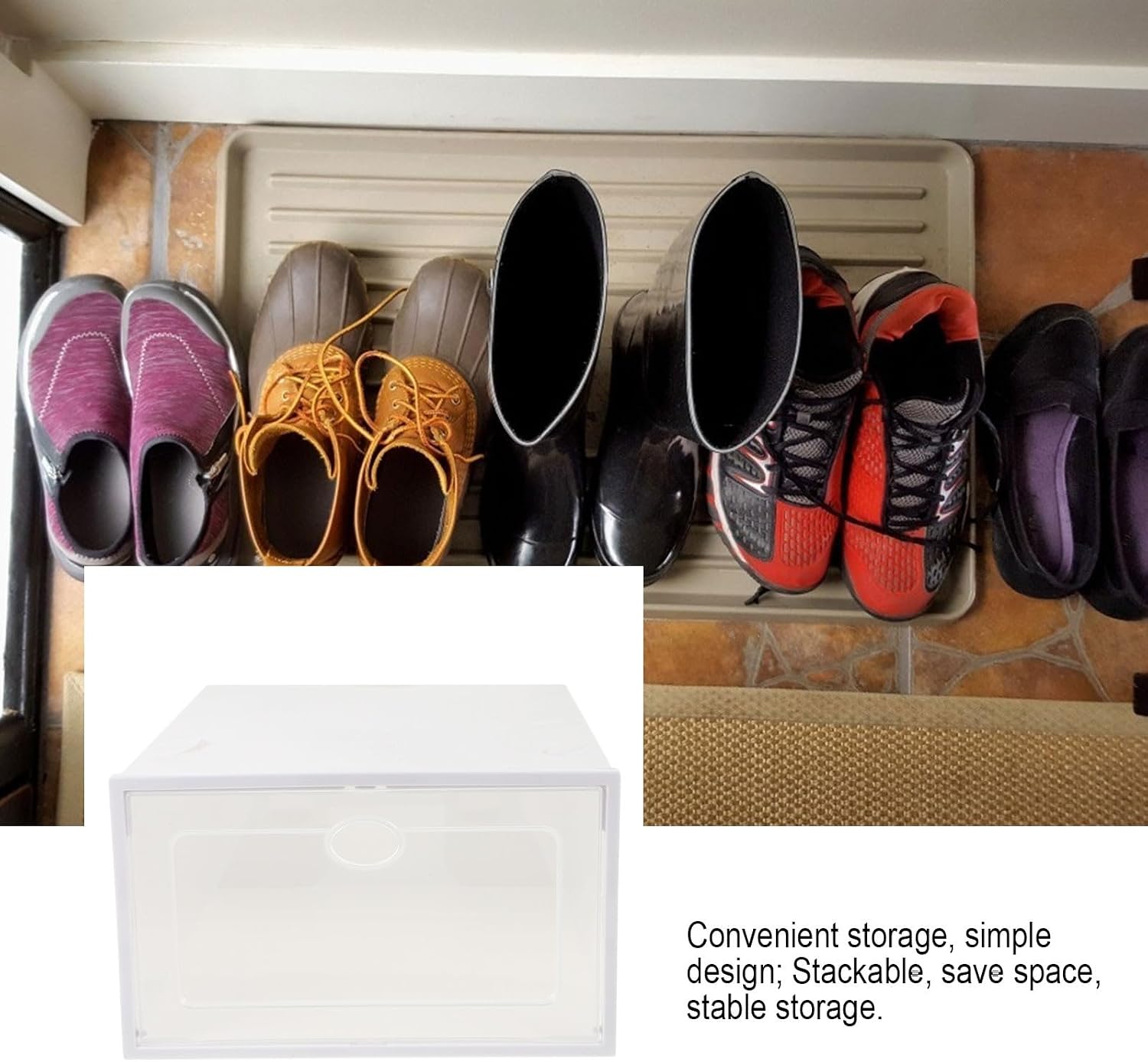 Plastic Shoe Storage Box Drawer Type 2pcs Shoe Organizer Container for Sneakers and Boots 35x24x14.5cm for Entryway and Closet