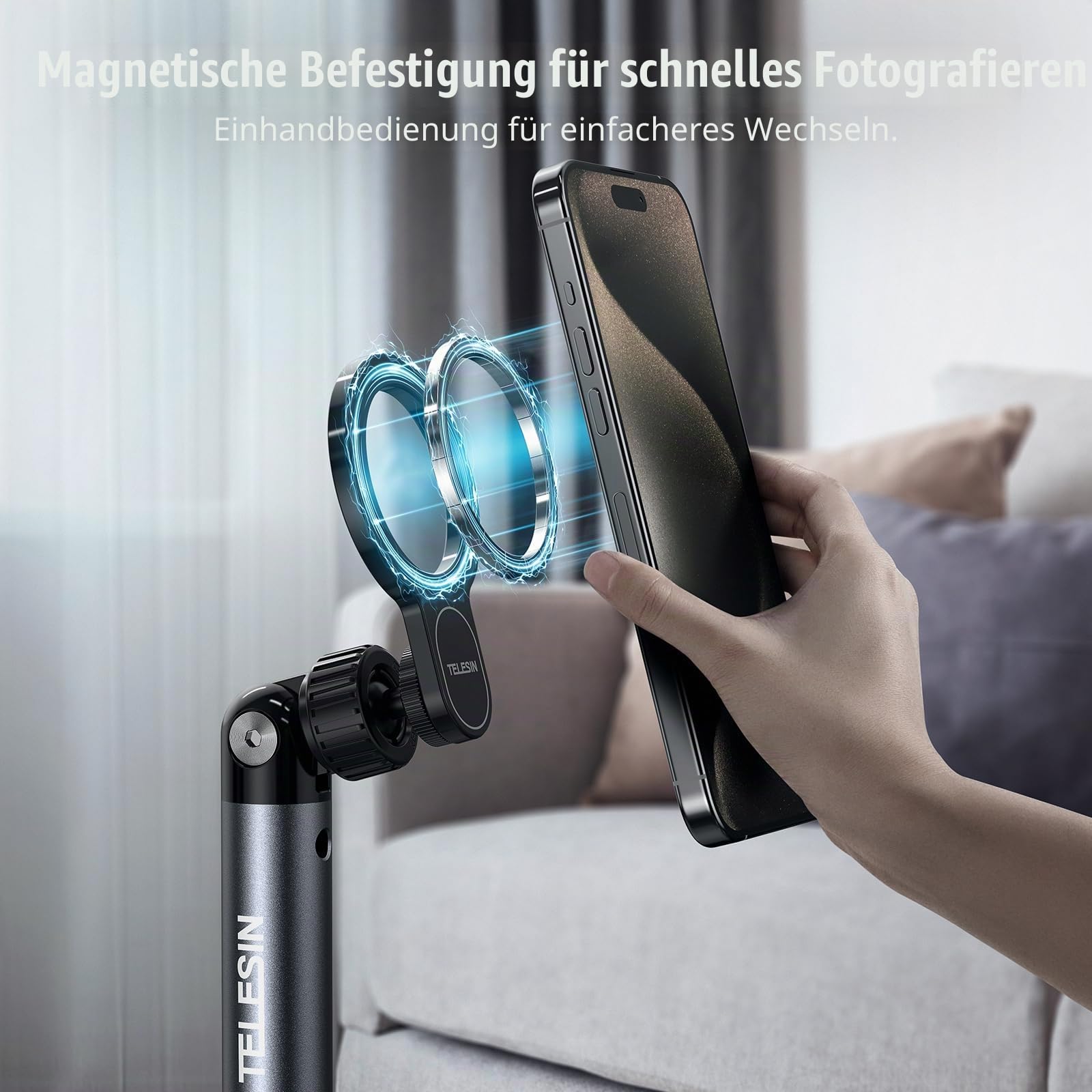 TELESIN Magnetische Tablet Bodenständer, Tablet Halterung Bett mit 360° Drehbarem Metallarm & Schwerer Basis – Verstellbarer, Faltbarer Halter für iPhone/Android/iPad – Für Bett, Sofa, Büro