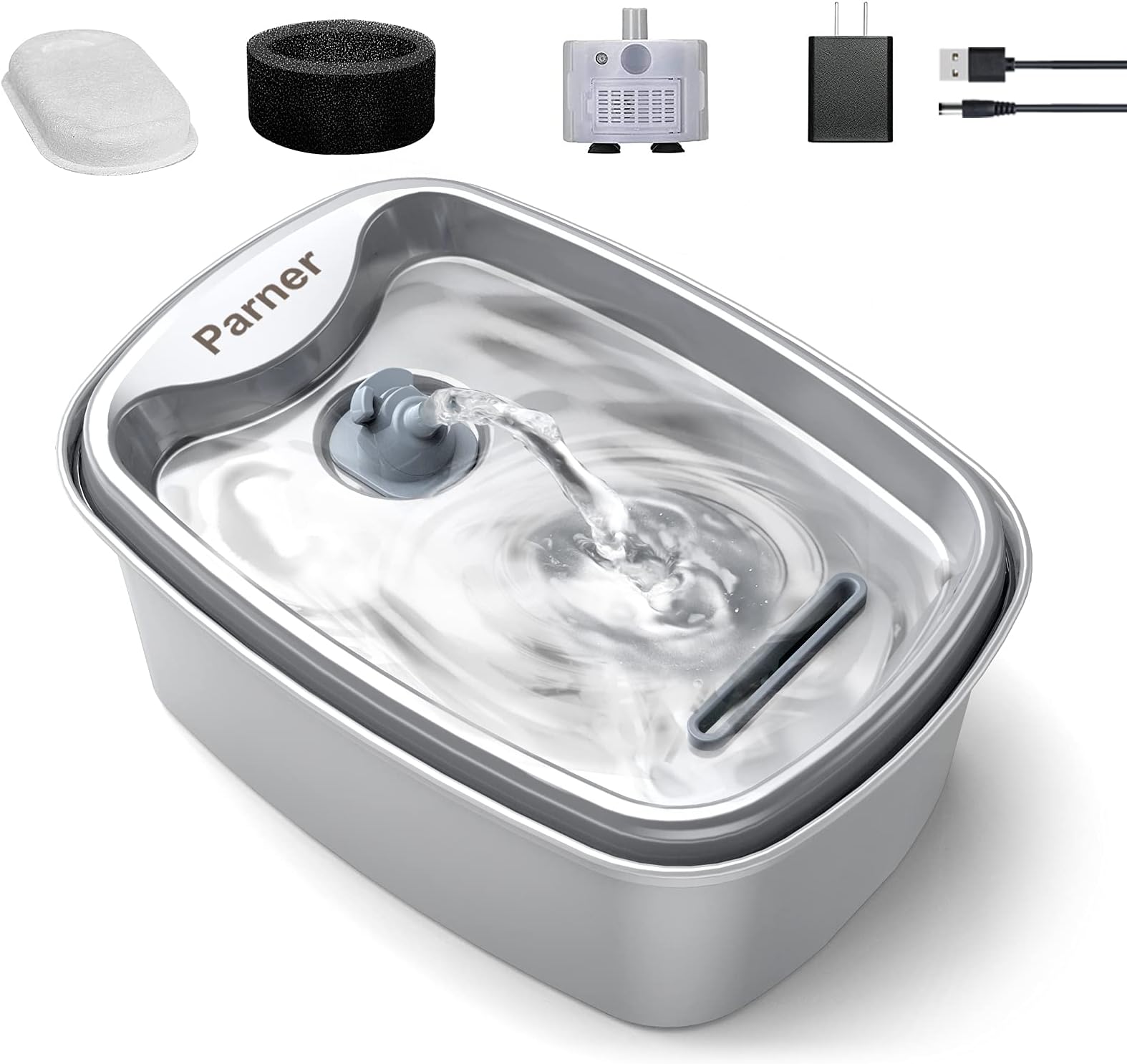 Cat Water Fountain Stainless Steel, 67oz/2L Parner Pet Fountain, Ultra