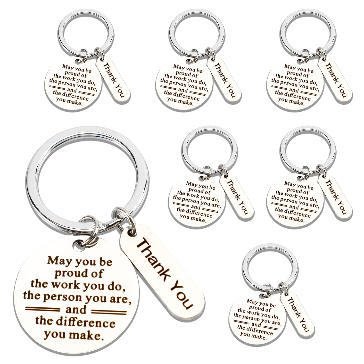 6Pcs Thank You Gifts Keychain, Stainless Steel Appreciation Keychains Bulk, Coworker Leaving Gift Inspirational Gifts for Employee ColleagueTeacher Christmas Keychains Gifts, Silver, Small