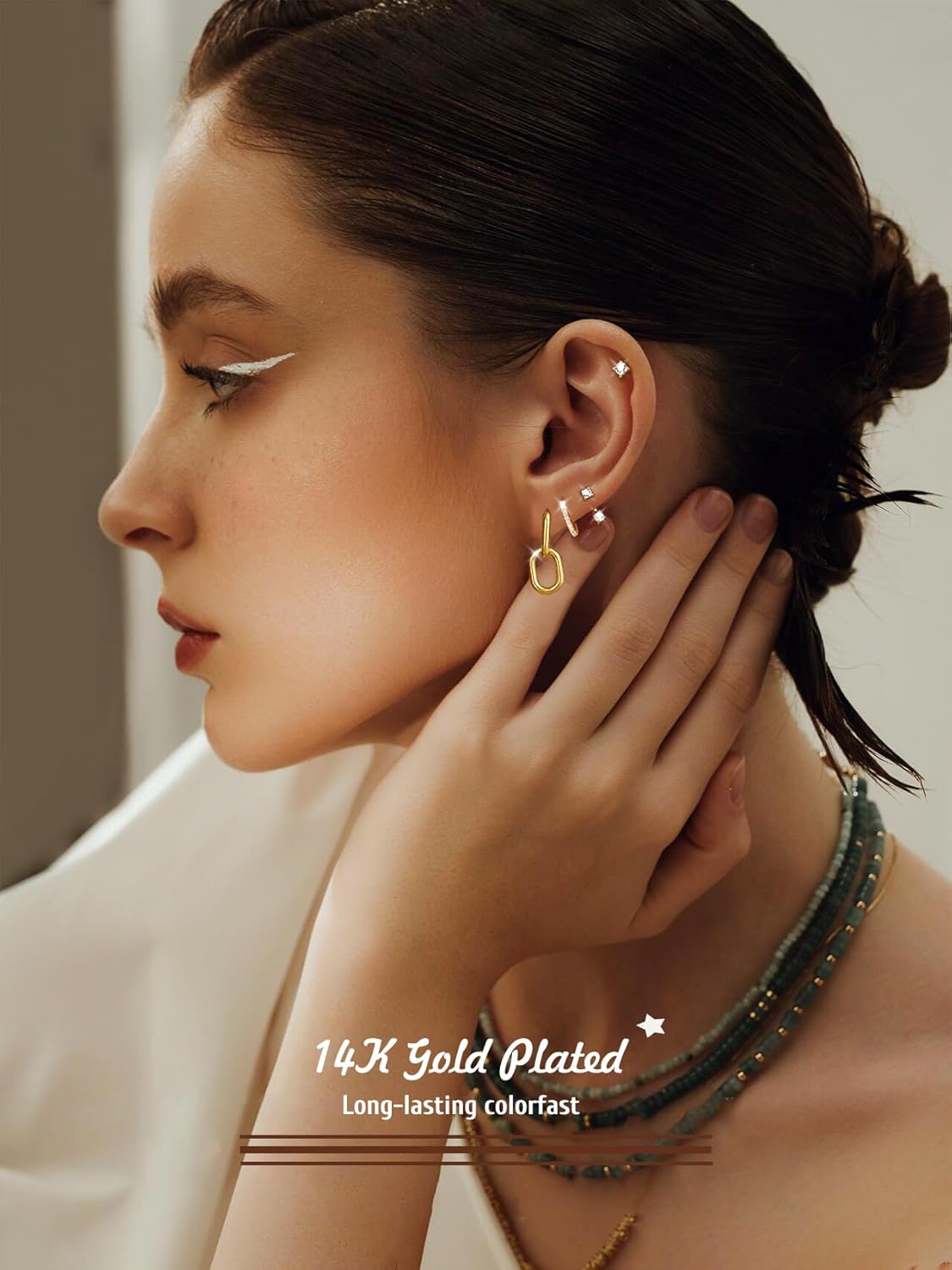 SIISPRI 14K Gold Plated Convertible Paperclip Link Earrings, Simple Dainty Geometric Circle Twist Huggie Hoop Earrings, Drop Dangle Earrings for Women Jewelry - Image 2