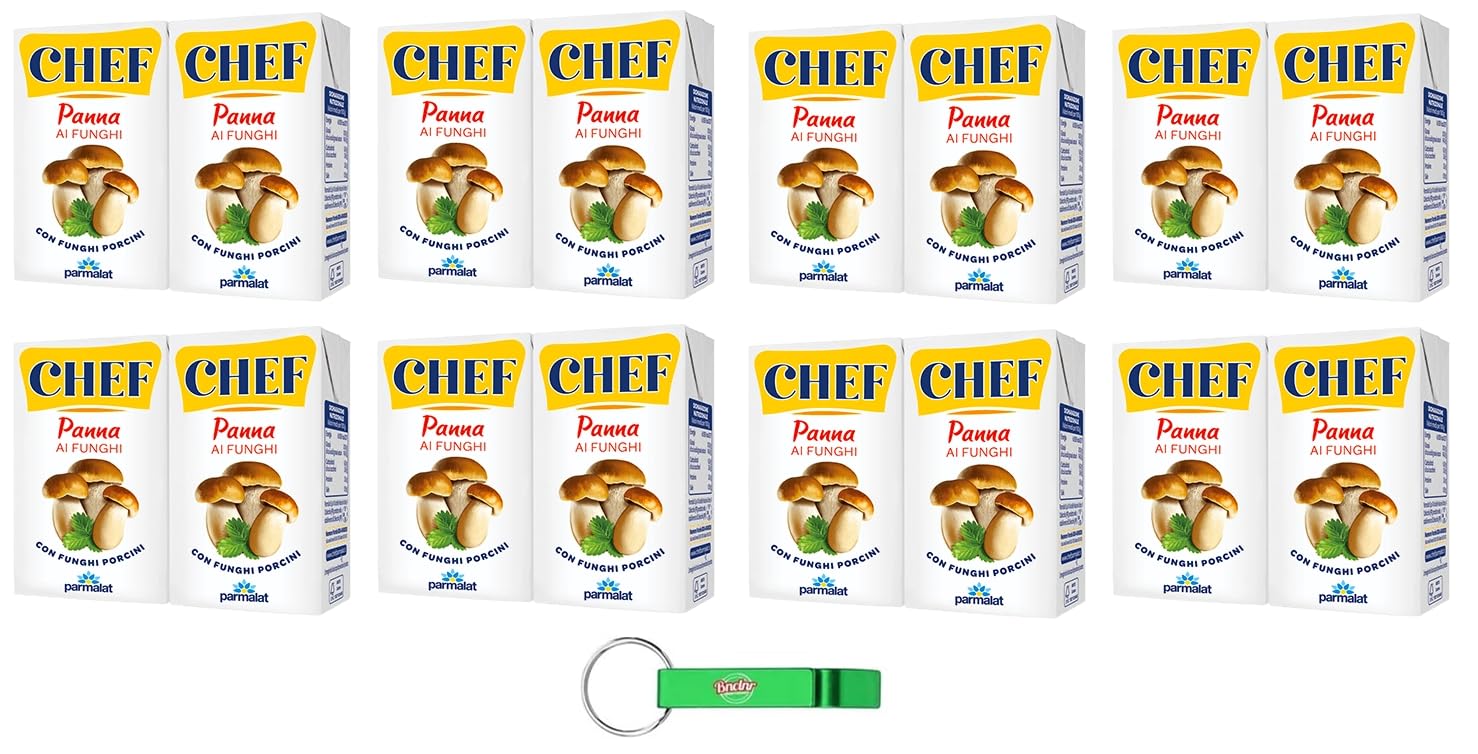 Parmalat Chef Panna ai Funghi Lot de 8 crèmes Porcini aux cèpes Idéal pour assaisonner les premiers plats de toutes sortes, Lot de 2 x 125 ml + porte-clés Beni Culinari