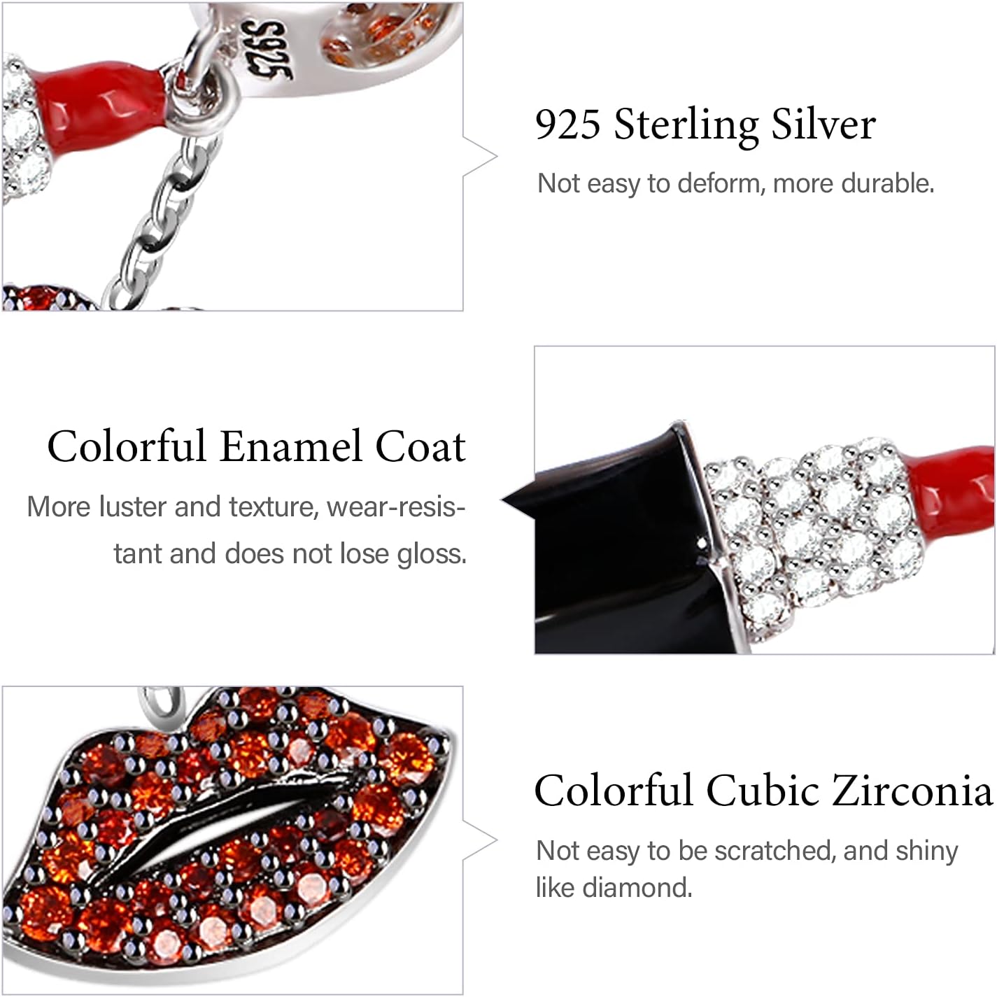 GNOCE Red Lipstick Charms Sterling Silver with With Red lips Enthusiasm Charms Pendant fit Bracelet/Necklace Jewelry Gift for Women