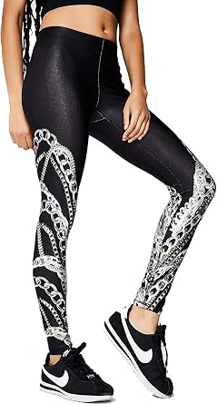 Terez | Women Activewear Performance Leggings | Signature Photo-Real Print X-Small, Silver Chains
