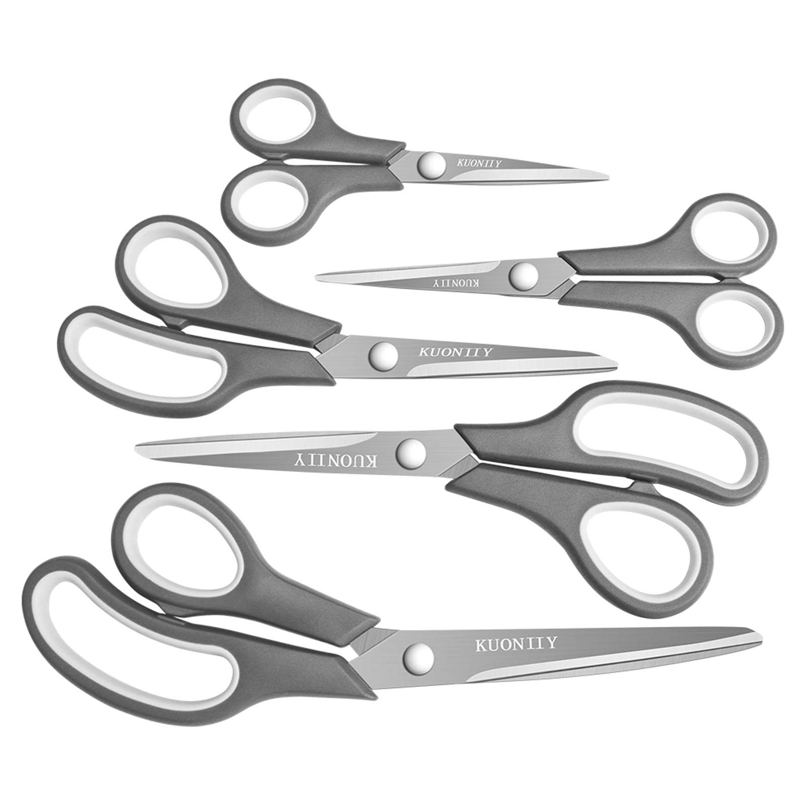 Kuoniiy Black-Set Of 5 Scissors Ultra Sharp Blades Soft Comfort-Grip Handles Multi-Purpose Scissors Set Of 5