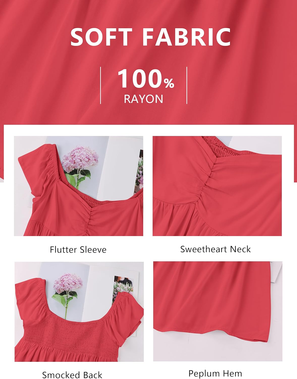 Womens Flowy Peplum Tank Tops Ruffle Sleeve Babydoll Tank Top Sweetheart Neck Smocked Back Short Sleeve Going Out Top - Image 5