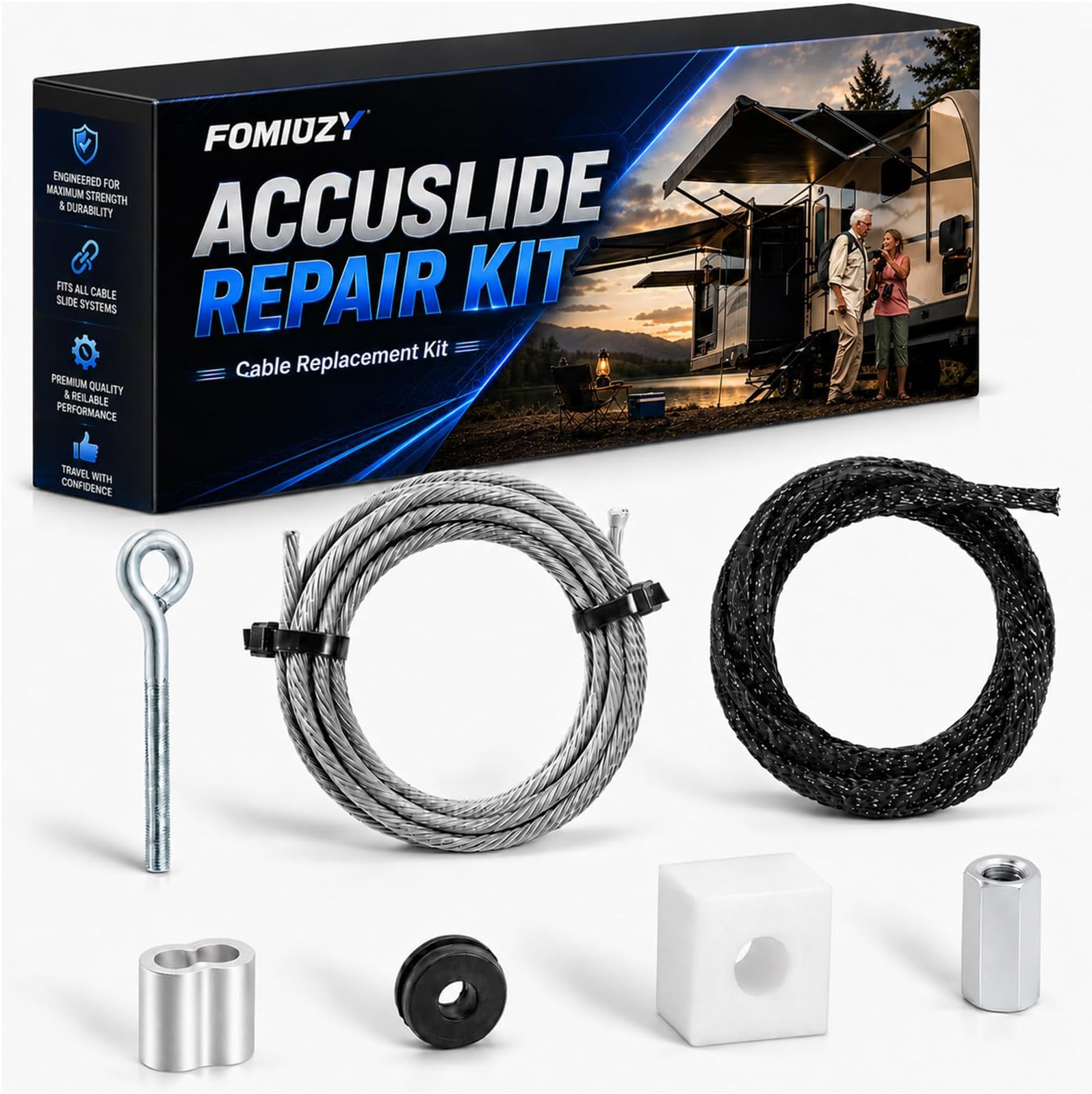 22305 5/32 Stainless Steel Accuslide Cable Repair Kit Universal Replacement Parts Fit for Accu-Slide System, Flexible Multi-Purpose RV Wire