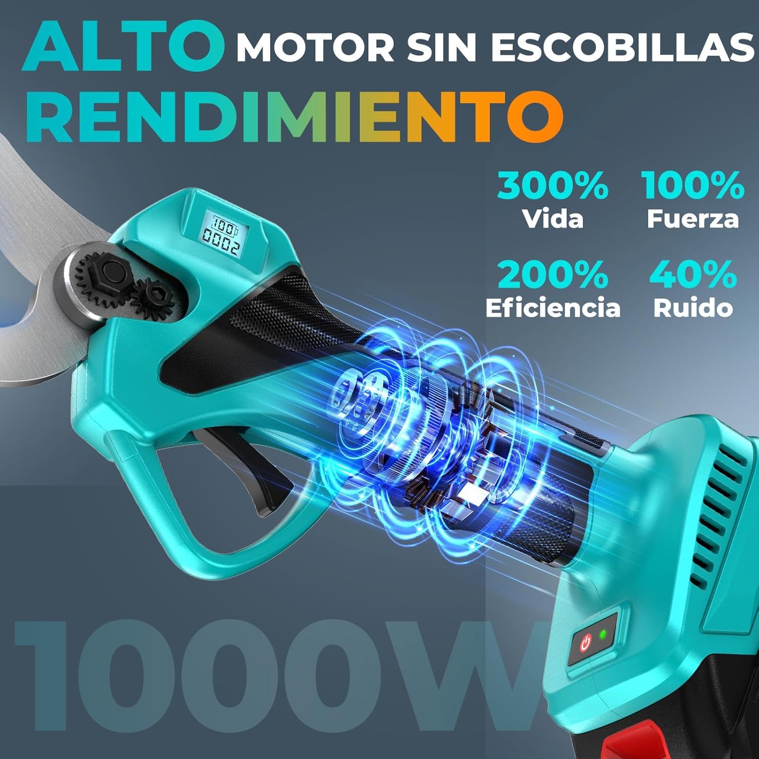 Tijeras de Podar Eléctricas, 21V Motor Sin Escobillas,33mm Tijeras de Podar Bateria con 2 x 2 Ah Baterías,Pantalla LCD y SK7 Cuchillas, Ligera Tijeras Podar para Jardinería, Árboles Frutales, Rosales