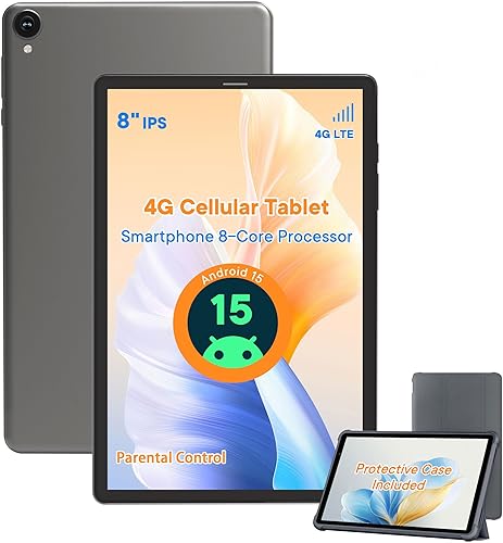 HAOVM Tablet Android 15 de 8 pulgadas, tableta desbloqueada con SIM 4G, CPU Octa-Core 2.0GHz, 12 GB+64 GB, TF expandible, pantalla IPS, WiFi 5G,