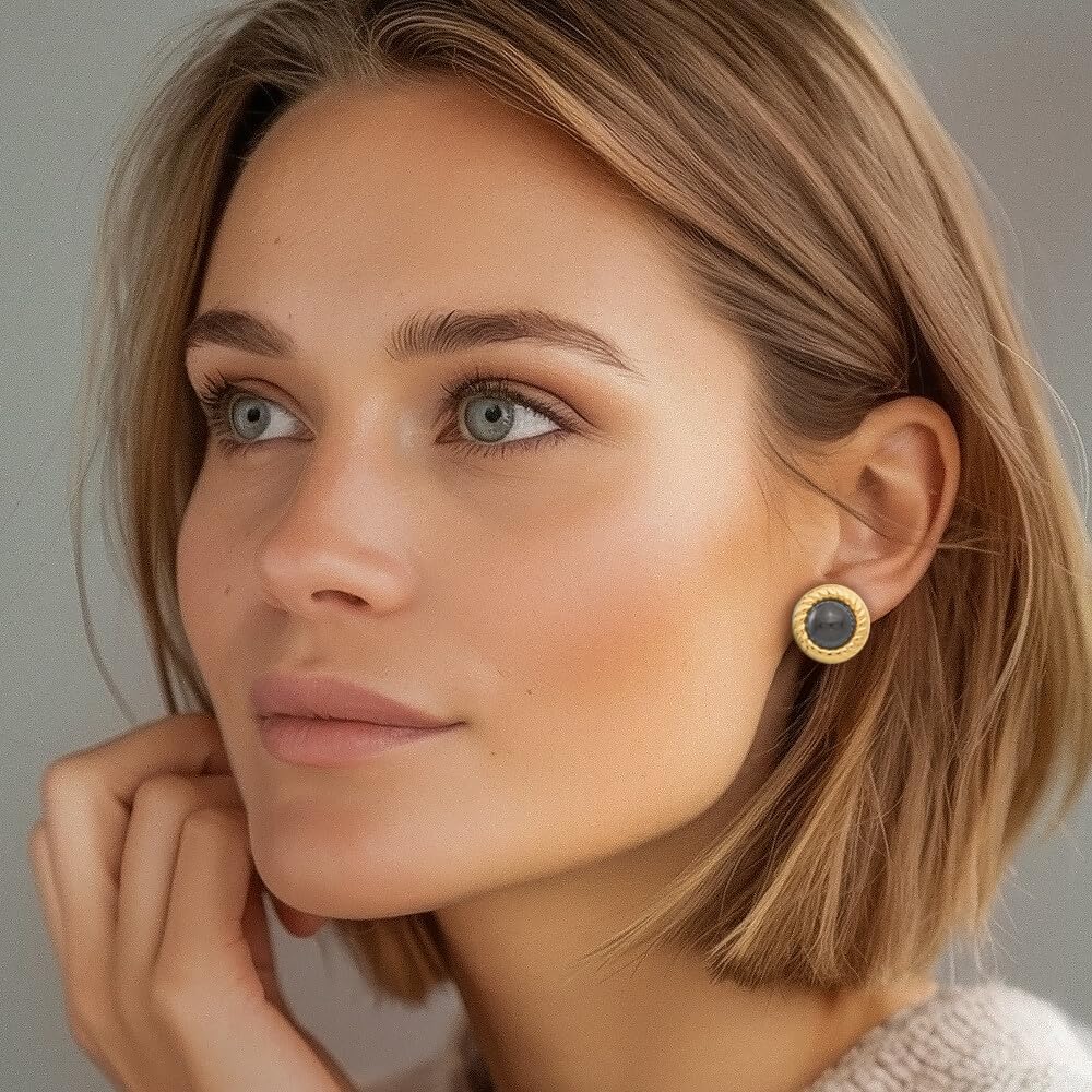 IceCarats 14K Yellow Gold Black Onyx Extra Large Stud Earrings 17mm 5/8 inch Lightweight, Prong Set, Omega Back For Her