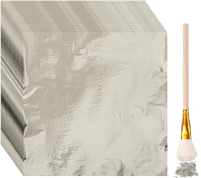 Cunhill 100 Pcs Gold Leaf Sheets for Art Foil Paper Leaf Art Foil Sheets Gilding Brush Thin Paper Craft for Painting Gilding Crafting Decoration,5.5 x 5.5 InchesChampagne Silver