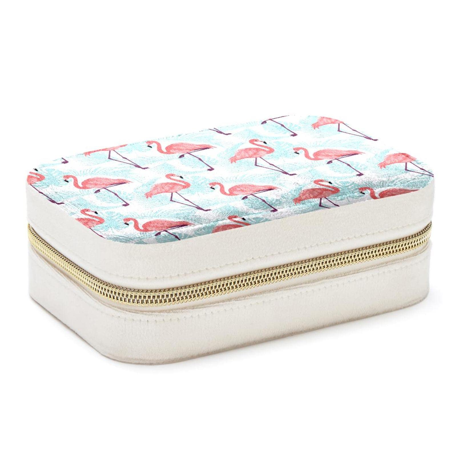 Boîte à bijoux portable flamant rose avec rangement bagues et colliers