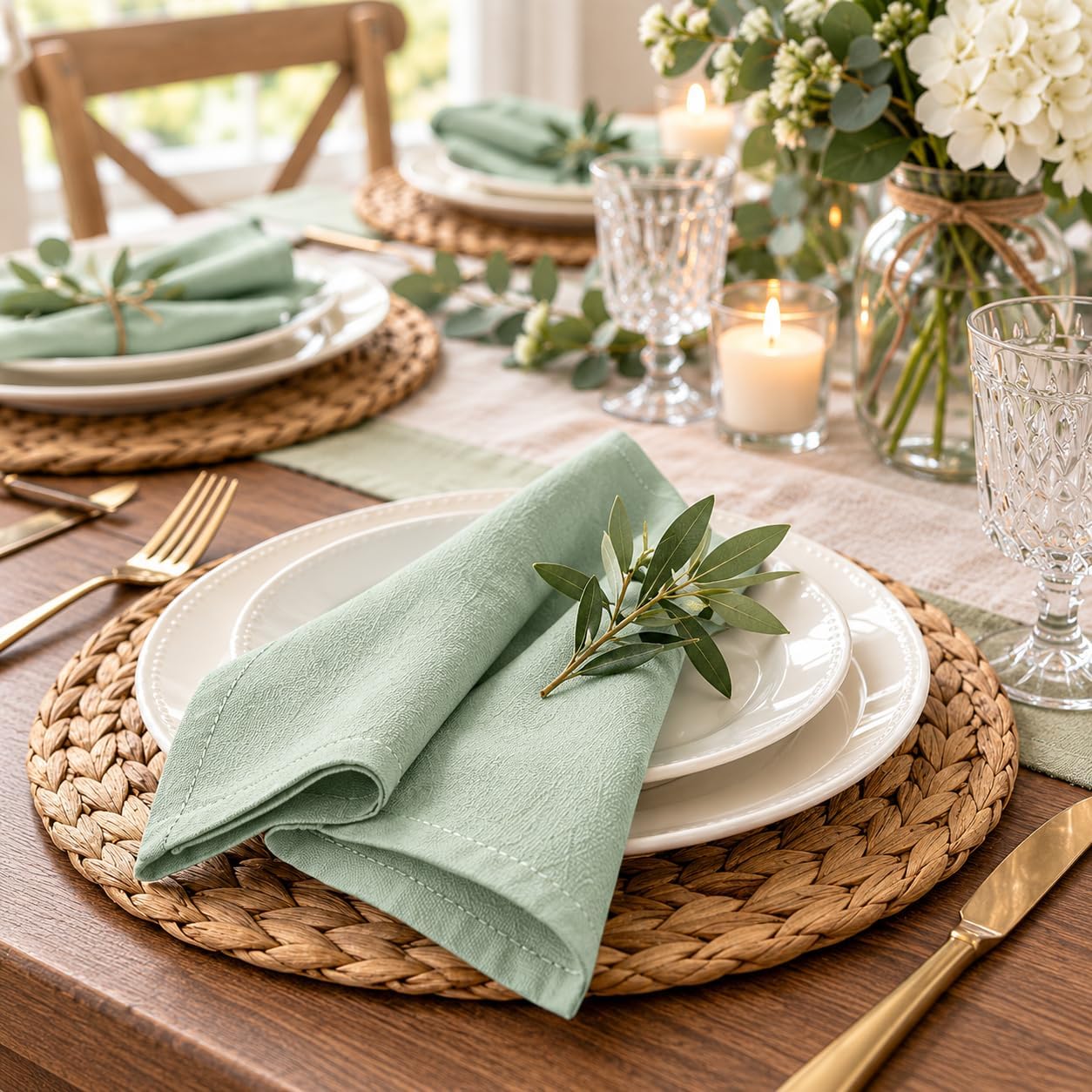 Cloth Napkins Set of 12,18x18 Inches Sage Green Cotton Blend Napkins Cloth Washable and Reusable for Dinner,Parties,Wedding