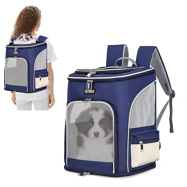 PETCUTE Mochila Transportín Perro,Transpirable Mochila para Perros y Gatos con Esructura Sólida,Plegable…