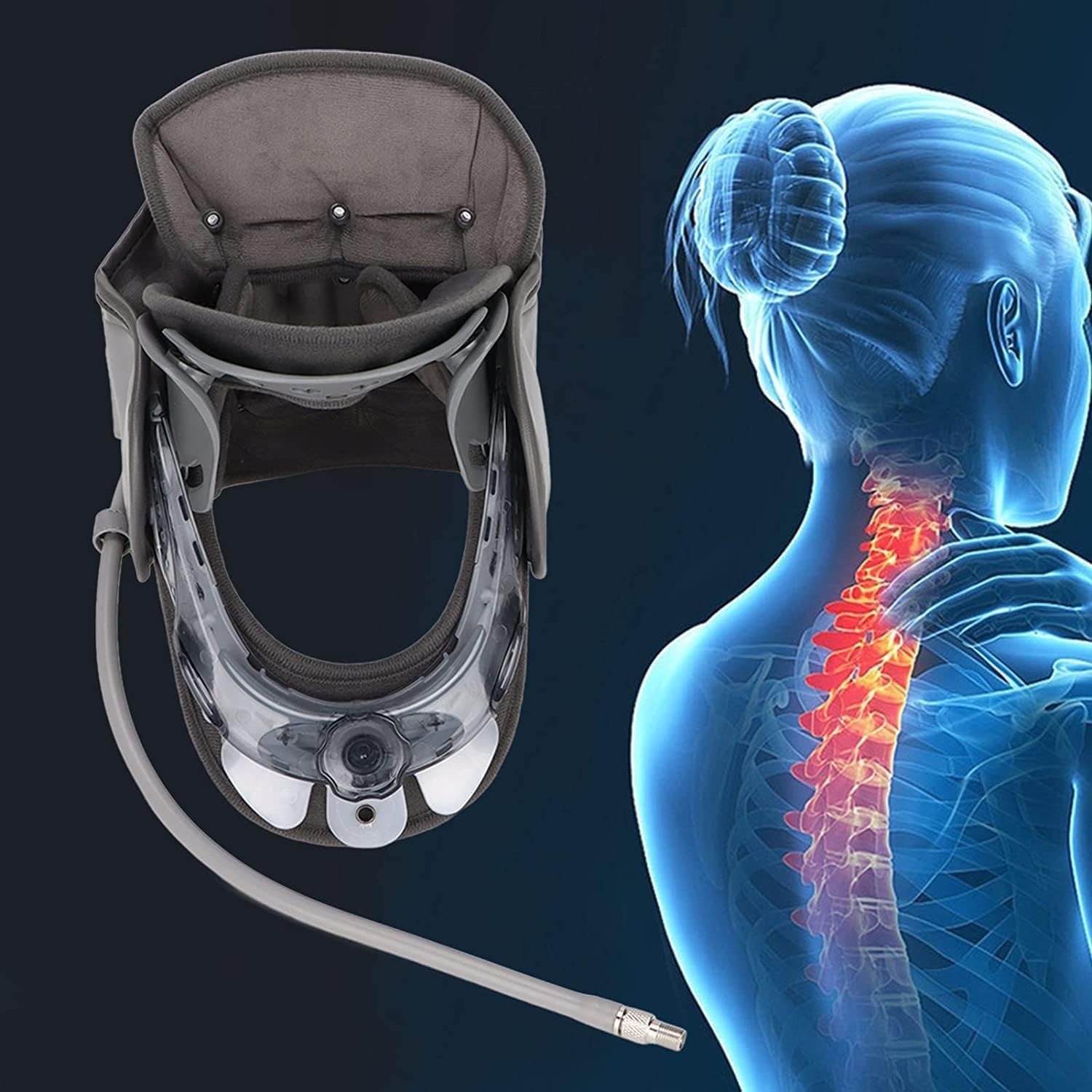 Cervical Support Traction Device, Inflatable Adjustable Cervical Collar, Neck Support Brace Relieve Pain Neck Stretching Correction Therapy Tool
