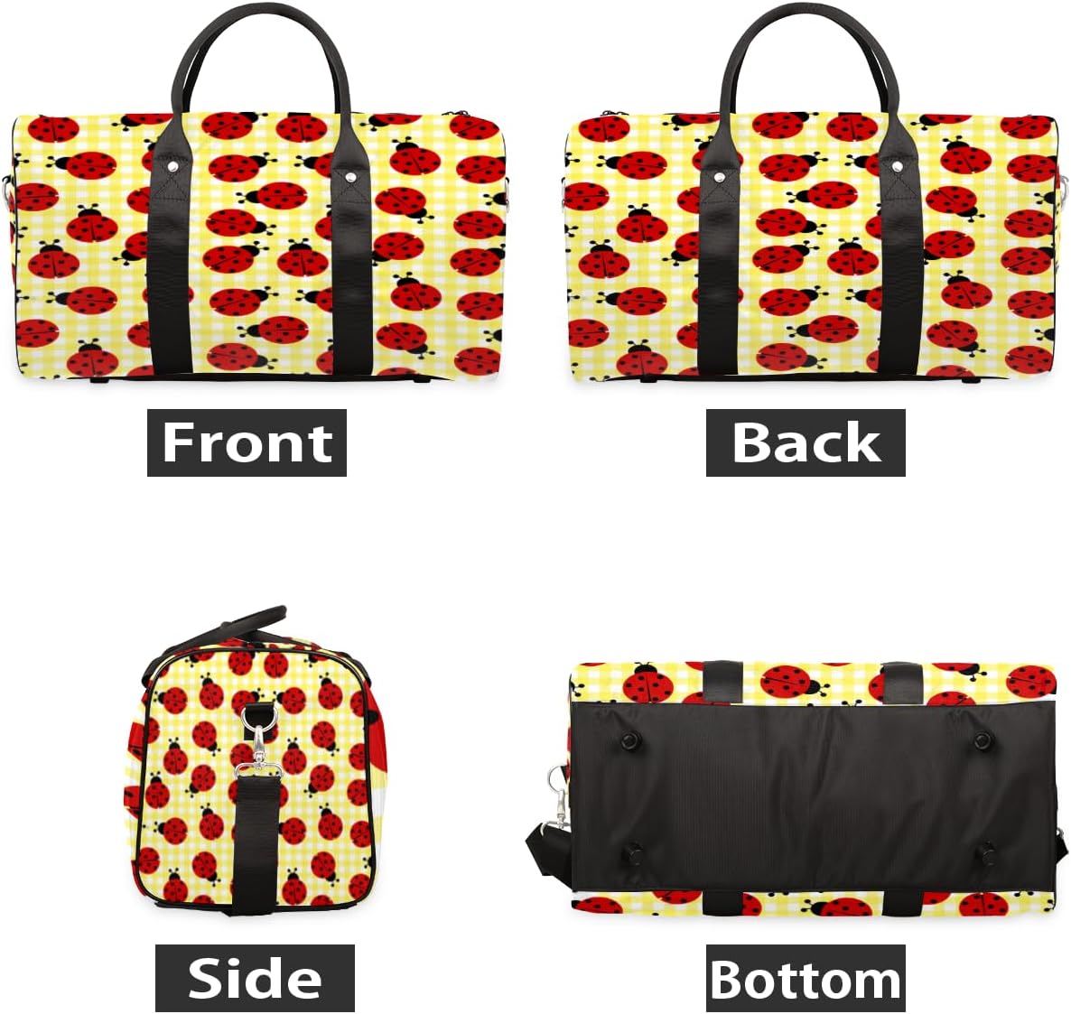 Grids Lady Beetle Travel Duffel Bag for Women Men Large Capacity Overnight Weekender Bags for Lightweight Waterproof Sport Gym Bag for Workout Yoga Swim