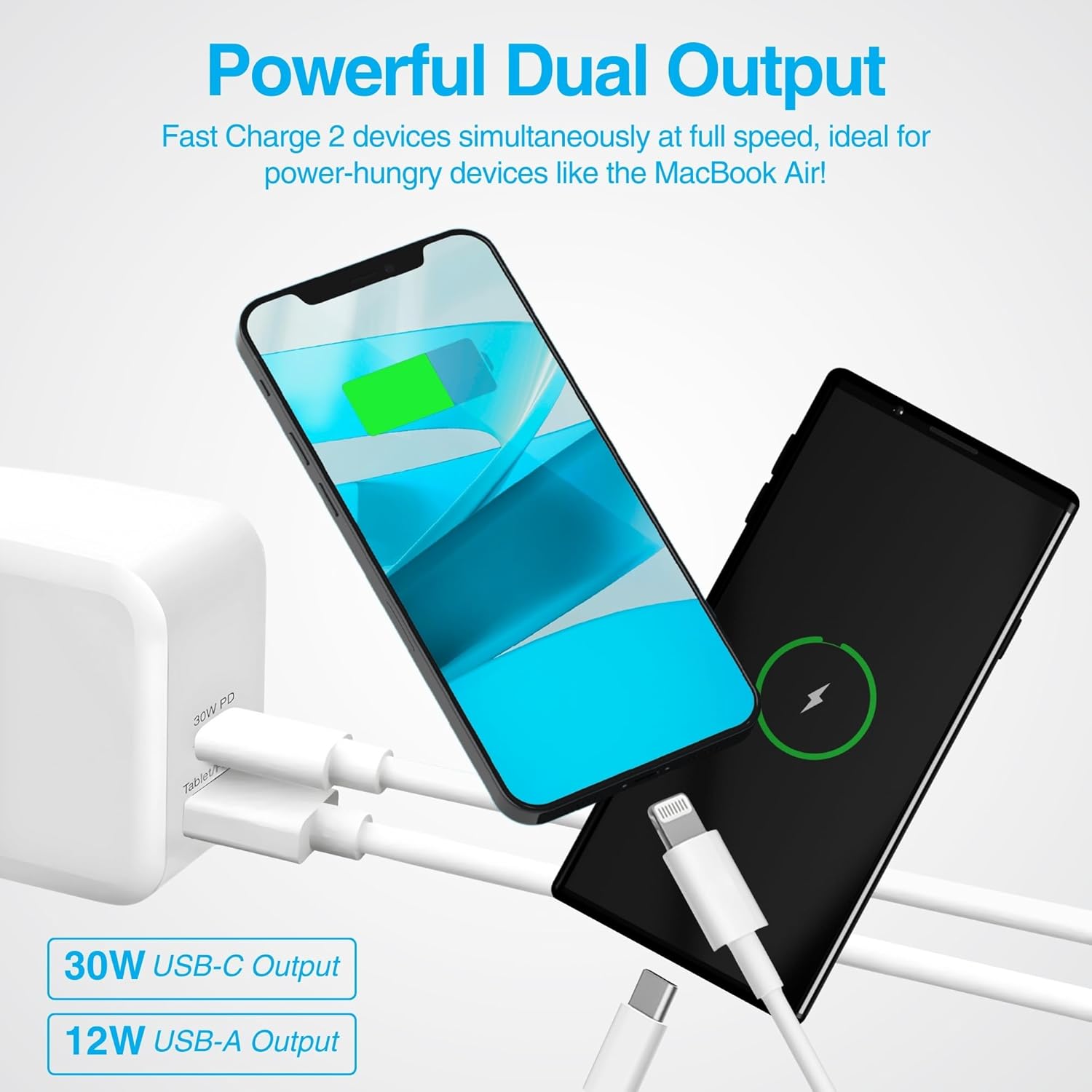 Naztech 30W USB-C Charger Block & 12W USB Charger Block - Fast Charging Blocks, USB Wall Plug Adapter for Wall Outlet, Dual Port, Foldable Prongs, Universal Compatibility with iPhone, Android and More