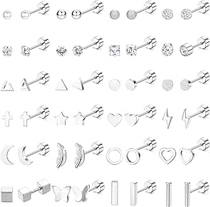 Perlen Ohrstecker Set - 6 Paar Edelstahl Flachstecker