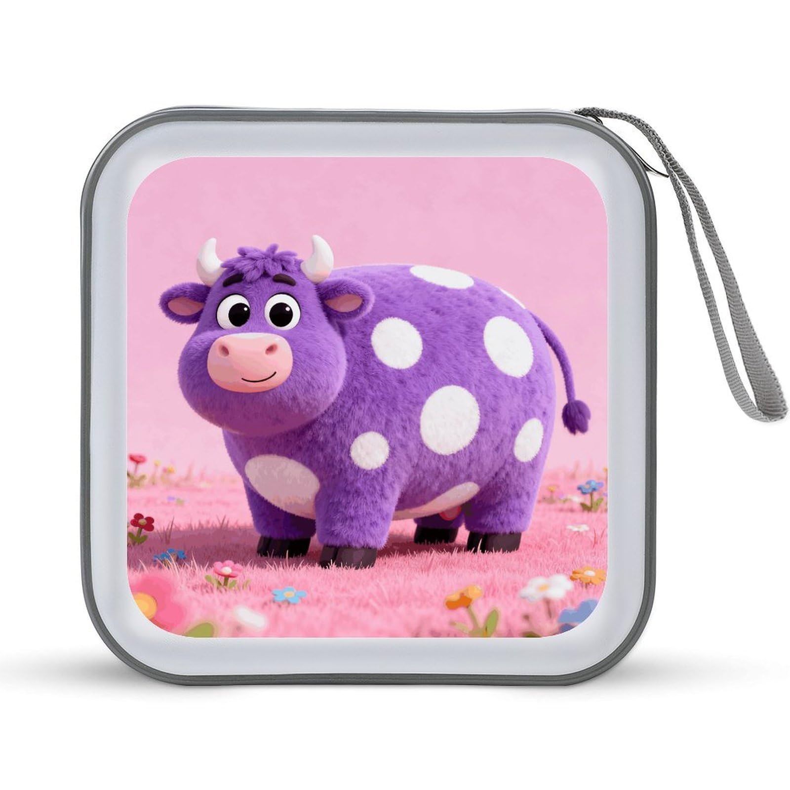 VstaDank Cow Purple CD Case, Portable CD Sleeve Zipper-Style CD/DVD Wallet, Anti-Scratch CD Storage Pouch, Plastic CD Case for CDs, DVDs, Blu-rays, Vinyl Records