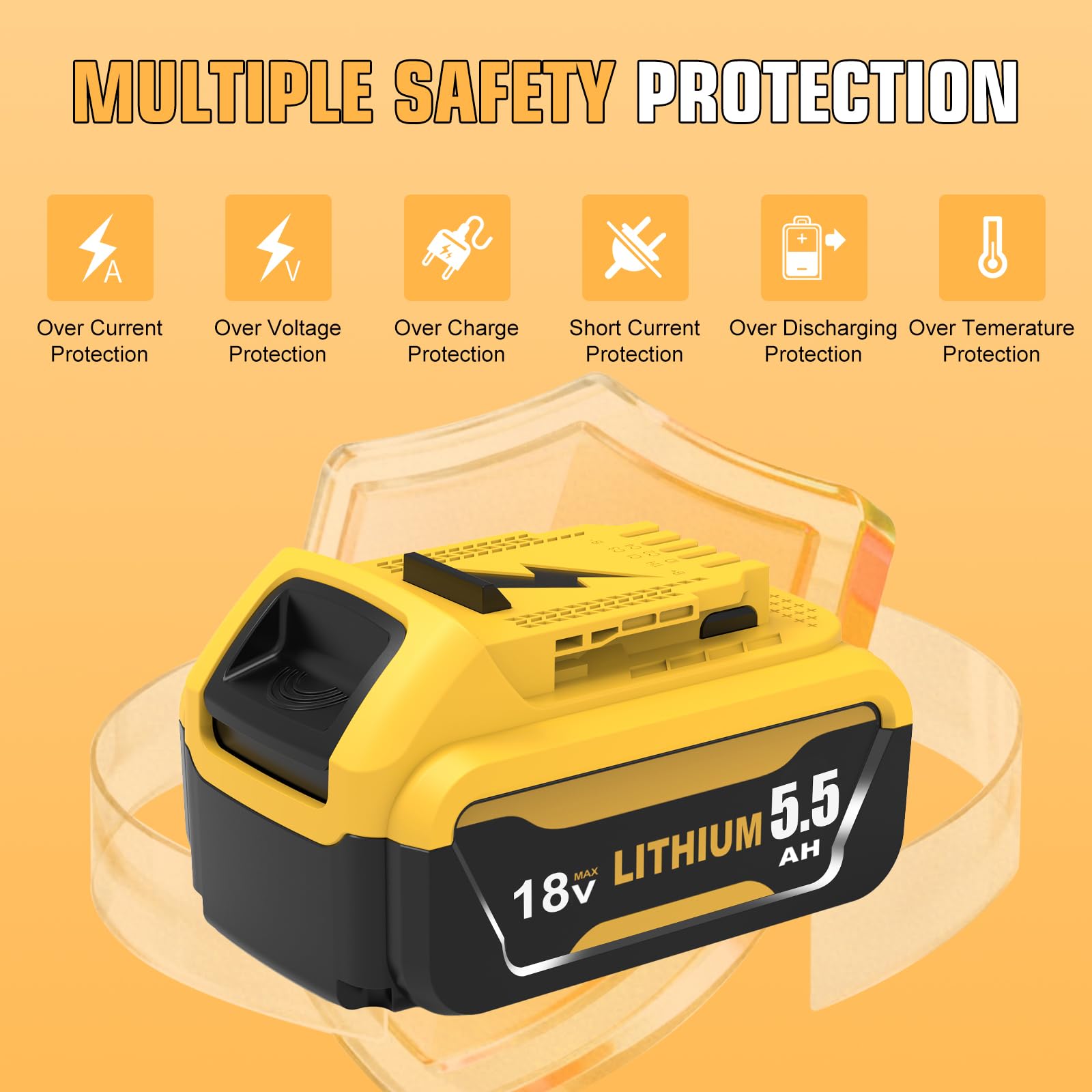 2X 5.5Ah Remplacement pour Dewalt Batterie 18V Compatible mit DCB184 | DCB182 DCB180 DCB200 DCB181 DCB201 DCB204 avec Indicateur LED pour Outils Électriques sans Fil Chantier Bricolag