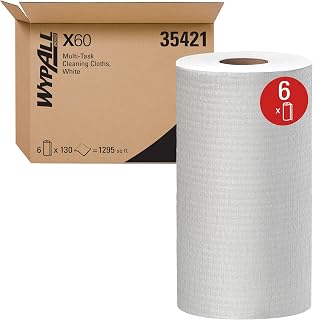 Kimberly-Clark Professional WypAll® General Clean X60 Multi-Task Cleaning Cloths (35421), Small Roll, White, 130 Sheets / Roll, 6 Rolls / Case, 780 Wipes / Case