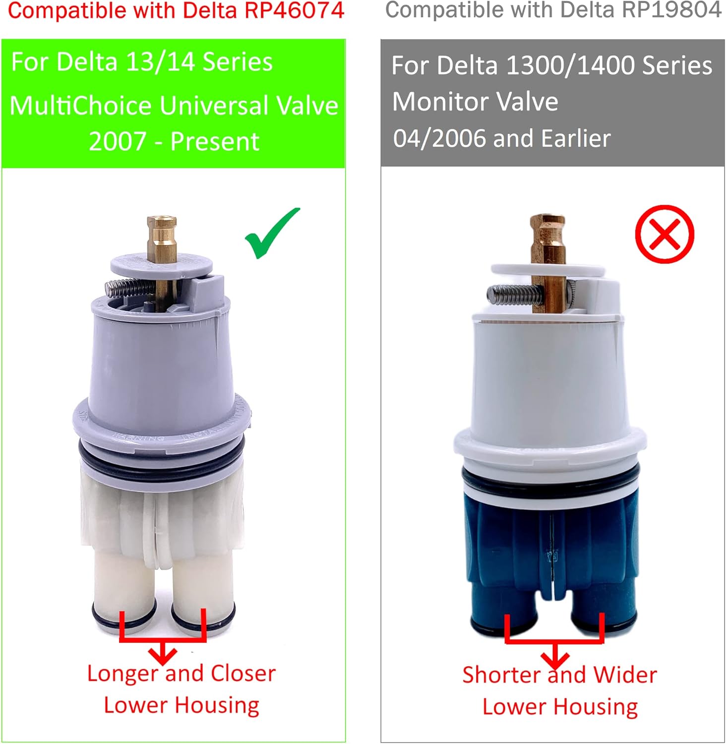 Pressure Balance Cartridge Replacement Compatible with Delta Monitor Tub and Shower Valves – 13/14 series (RP46074)