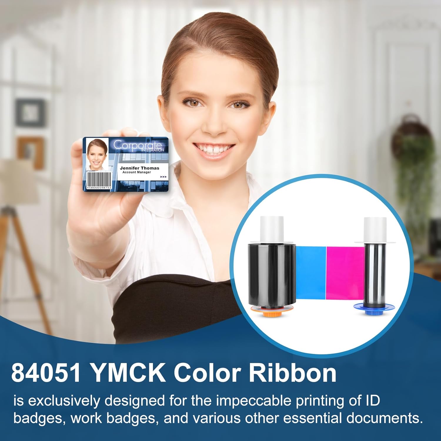 84051 YMCK Color Ribbon Compatible with Fargo Hdp5000 / Hdpii Model Printer, 084051 YMCK Full-Color Yields 500 Prints with Clean Spool