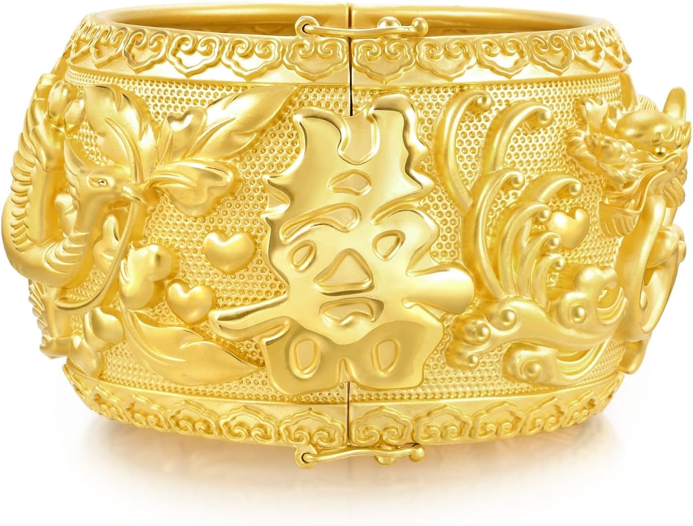 CHOW SANG SANG Chinese Wedding Collection 999.9 24K Solid Gold Price-by-Weight Gold Dragon and Phoenix Bangle for Women 93294K