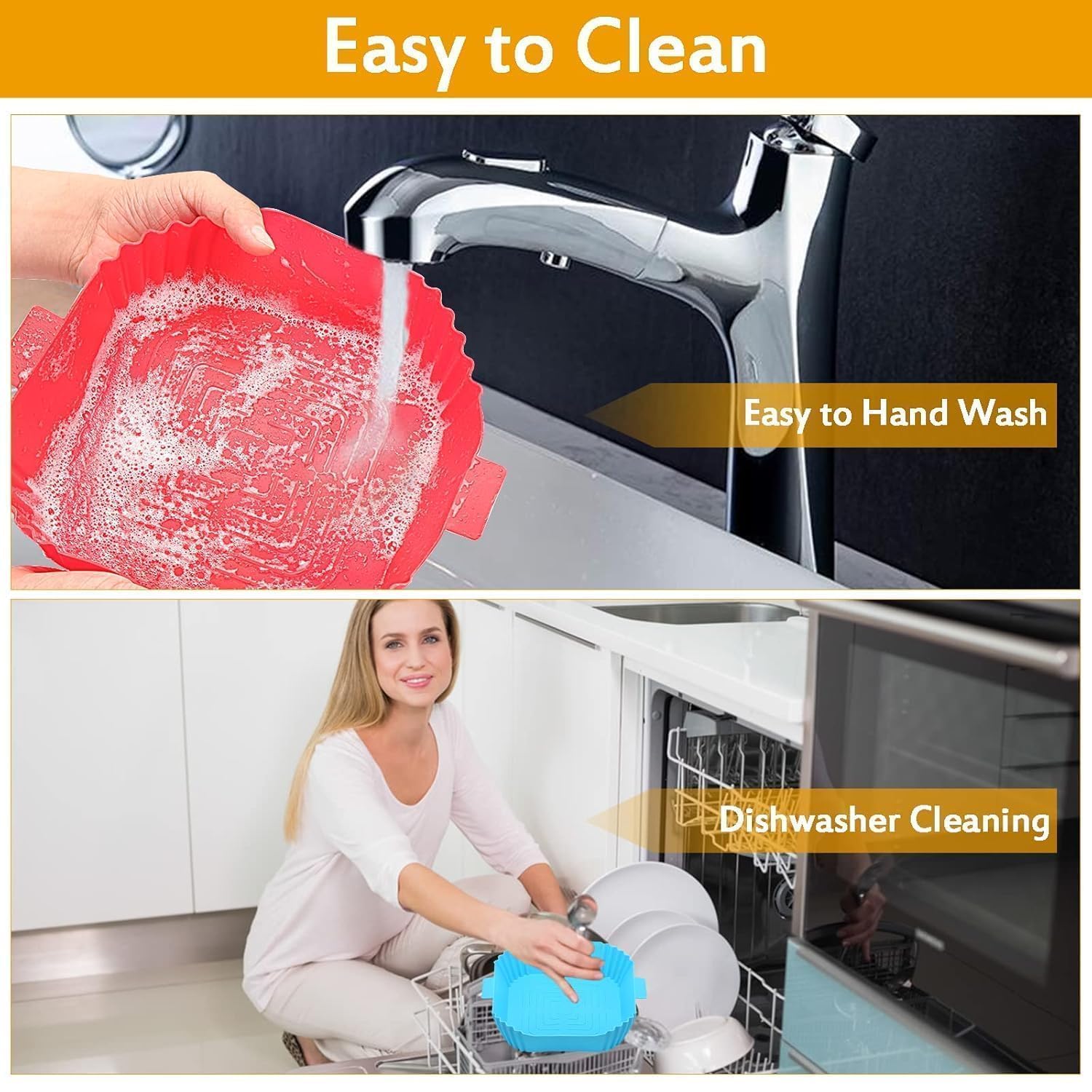 Xacton 2 PCS Silicone Air Fryer Tray 8 Inch | square Reusable Non-Stick Air Fryer Liner with Ear Handles | Heat Resistant Baking Tray Insert | Silicone Basket for Air Fryer, Cooking & Oven Accessories — Amazon image 5