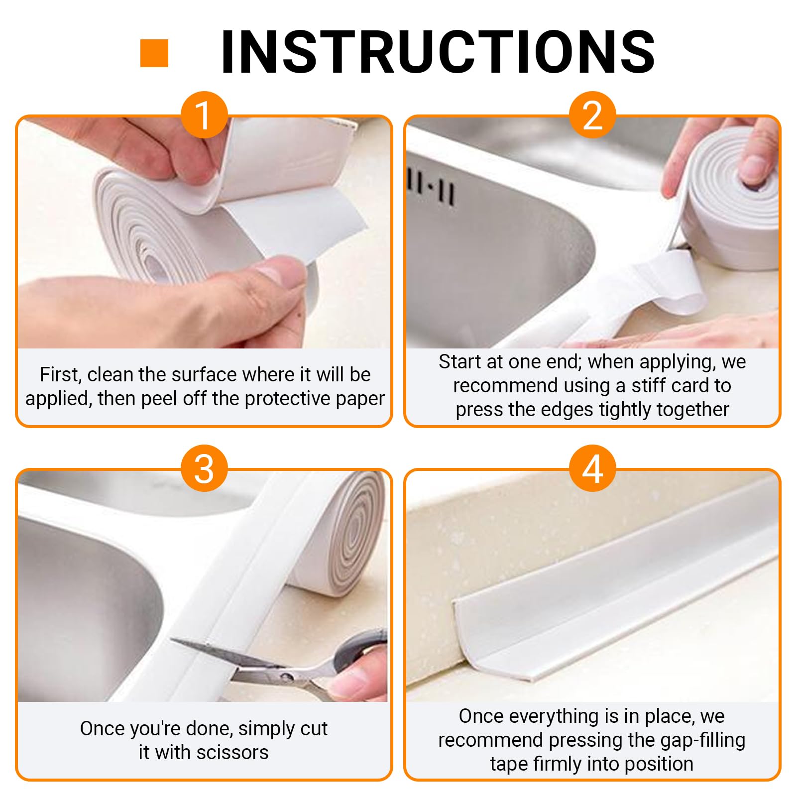 2 Rotoli Nastro Sigillante Autoadesivo, 3,2 m x 2,2 cm, Battiscopa in PVC Morbido, Striscia di Tenuta Impermeabile con Strumento di Tenuta, per Cucina, Bagno, Toilette, Soffitto (Bianco)