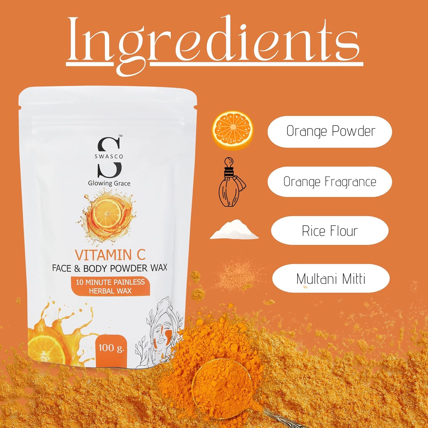Face and Body Herbal Organic Wax Powder for Hair Removal 100g | 10 Minutes Painless Face and Body Hair Removal Powder for Women and Men | Wax Powder Chemical-Free (VITAMIN-C)