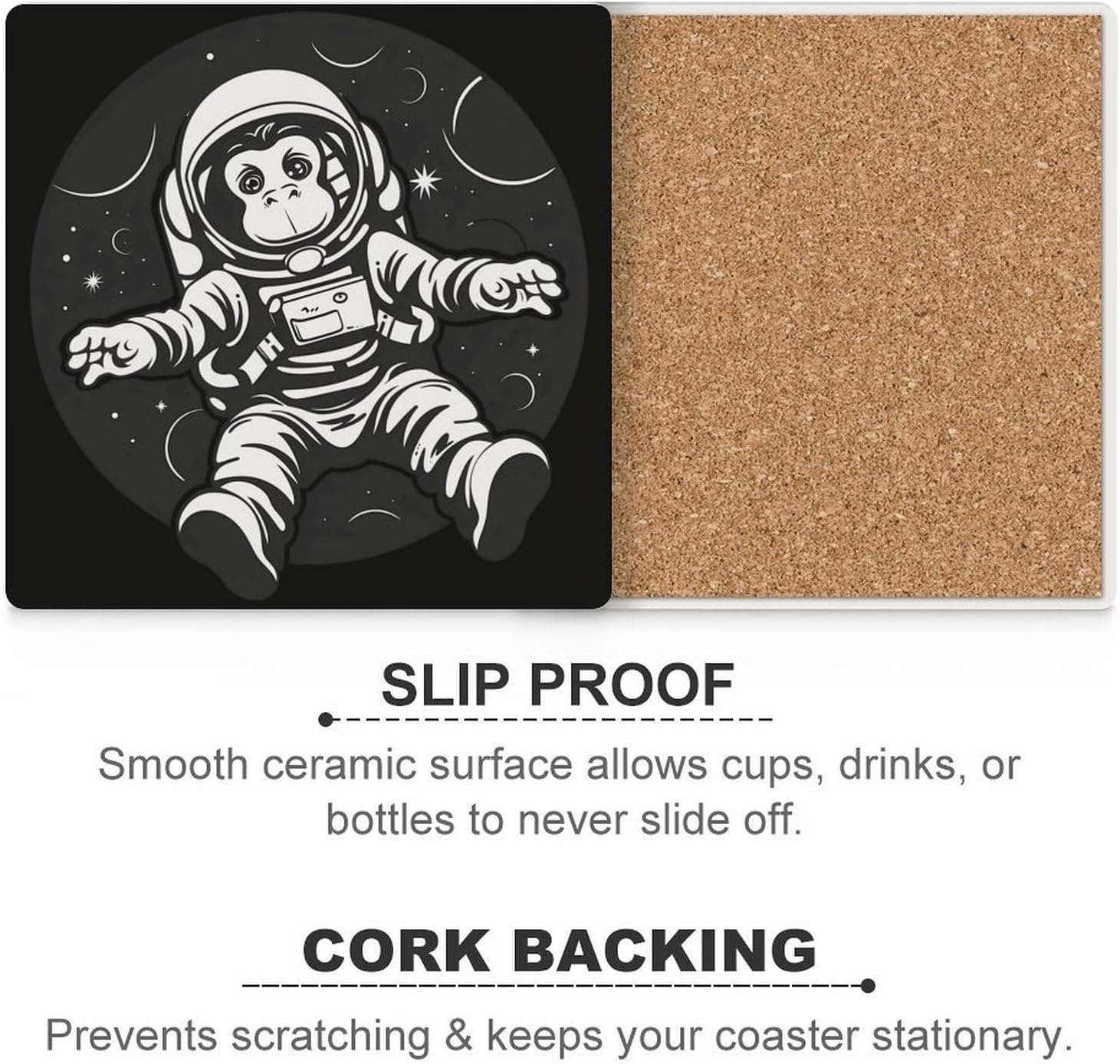 Space Travel Astronaut Monkey Coaster for Drinks Square Ceramic Table Coasters Stone Mat Crafts 4PCS Home Kitchen Decor