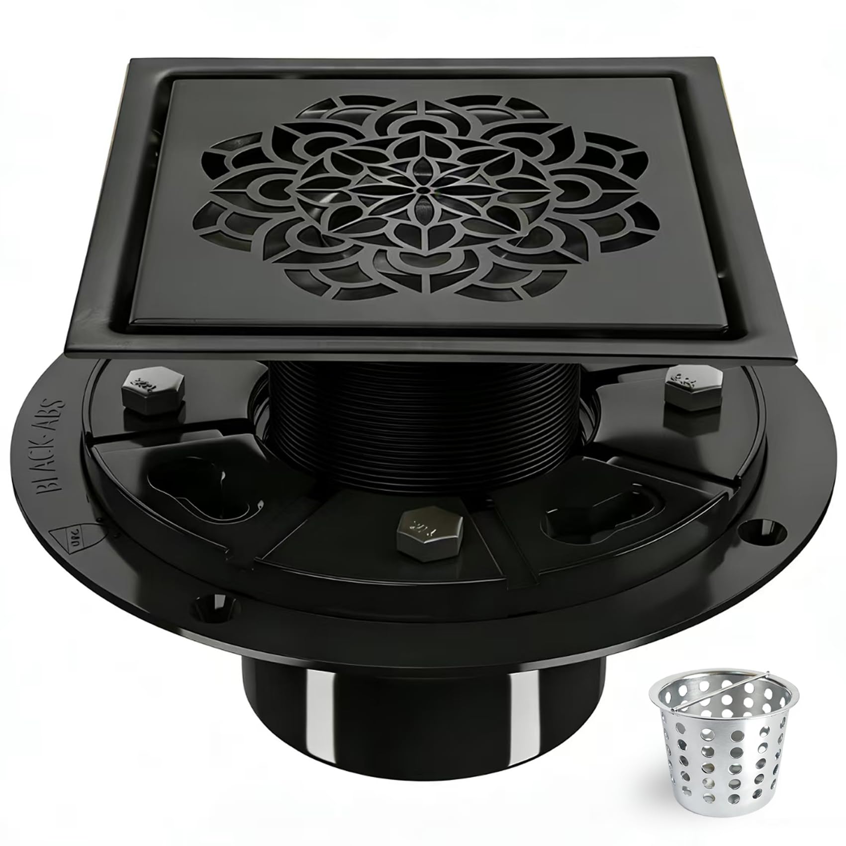 4 Inch Shower Drain, Square Shower Floor Drain Kit with Flange and Removable Cover Grate, AISI 304 Stainless Steel, Brushed Gold — view 13