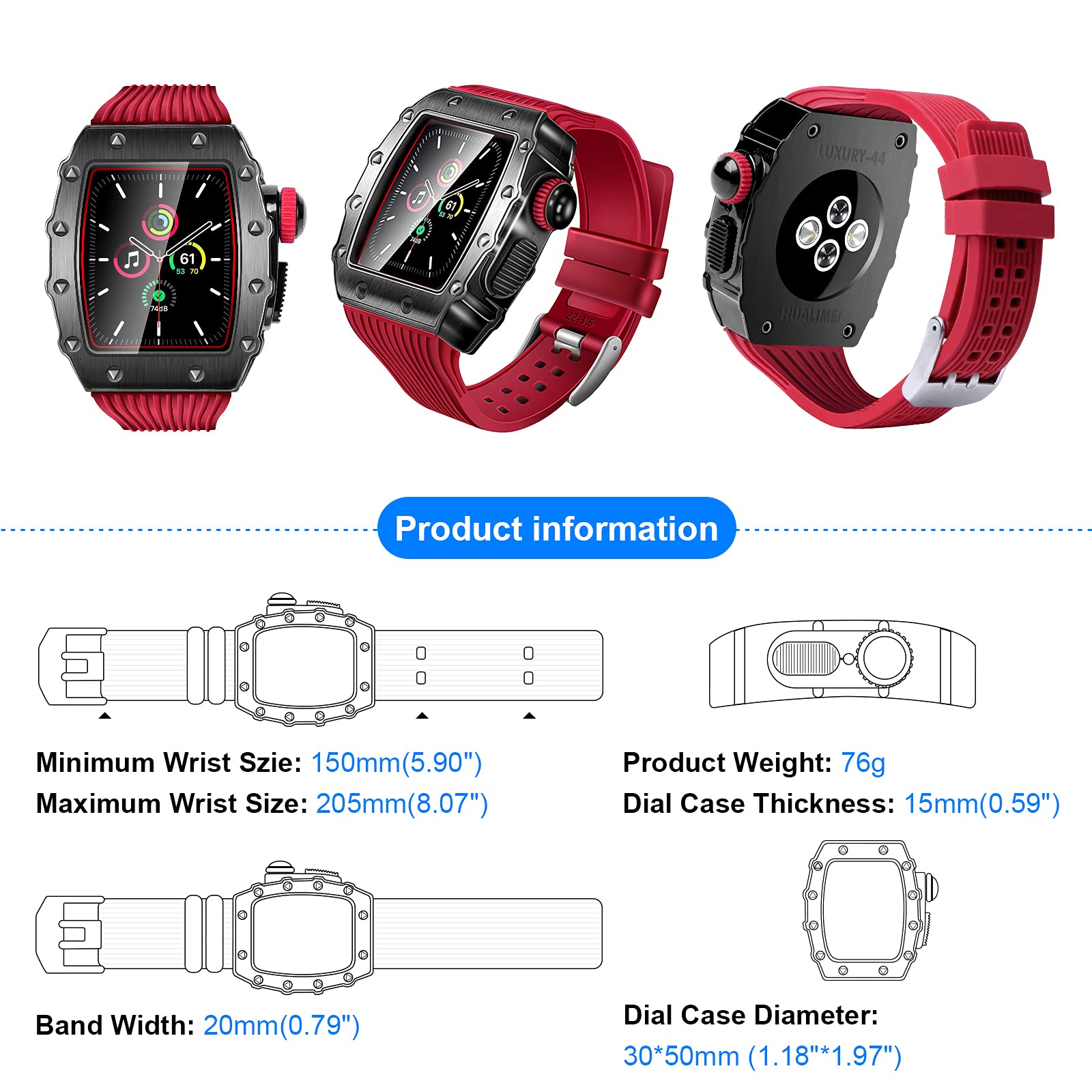 EPANO Etui ze stopu aluminium pasek do zegarka iWatch 6 5 4 44 mm silikonowa bransoletka do Apple Watch 8 7 45 mm pasek etui sportowy zestaw do modyfikacji paska