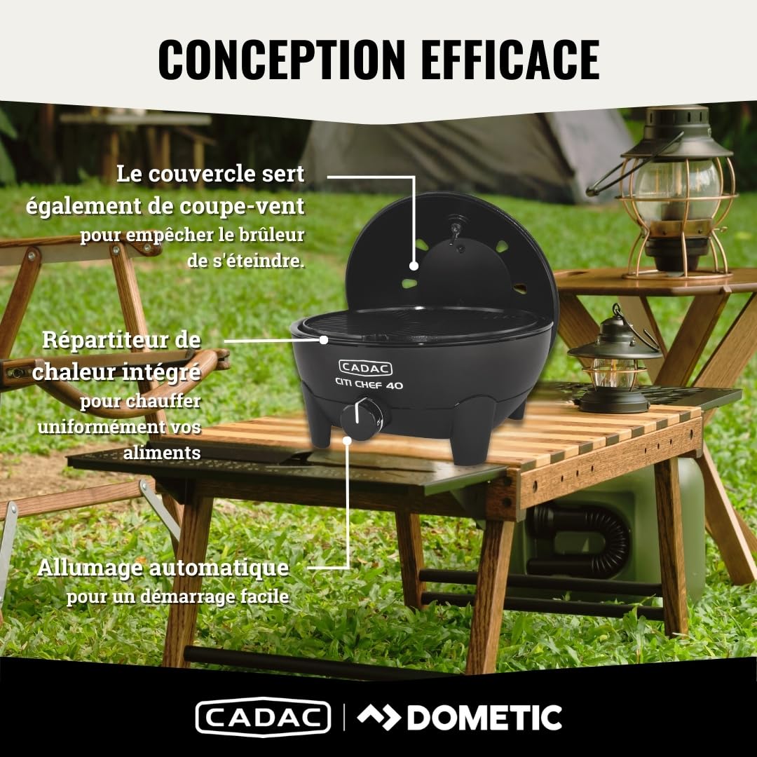 Cadac Citi Chef 40 30mBar - Plastique - Acier - Gril à gaz - Noir - Gril à gaz