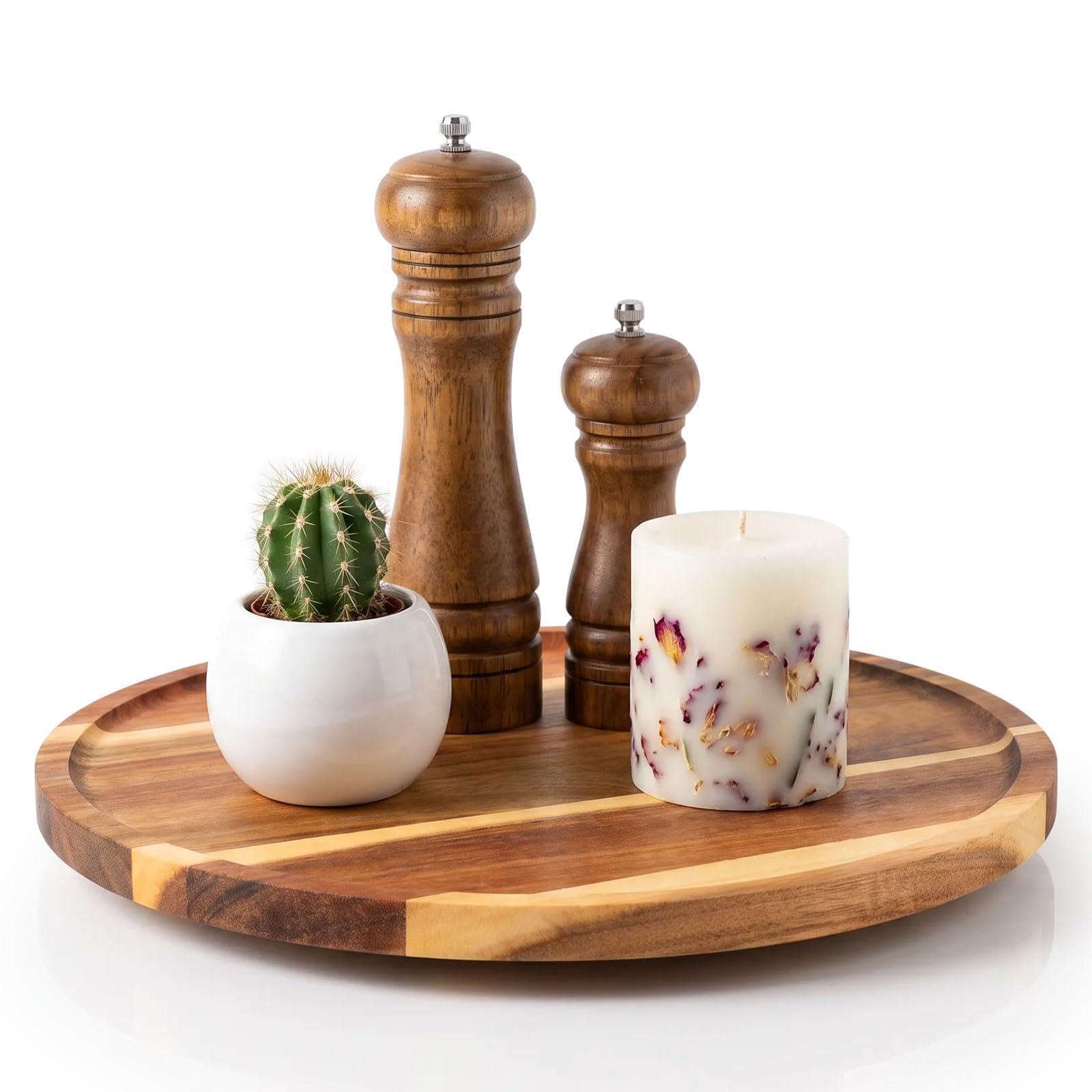 Lazy Susan Turntable, Wood Rotating Cupboard Organiser with 360° Swivel(12 inches)