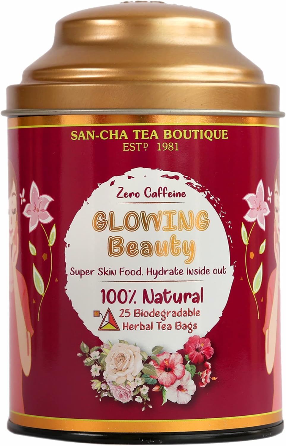 Sancha Tea Boutique, Glowing Beauty Tea, Caffeine Free Herbal Tisane, 25 Pyramid Bags, Supports Skin Glow & Skin Health 2026