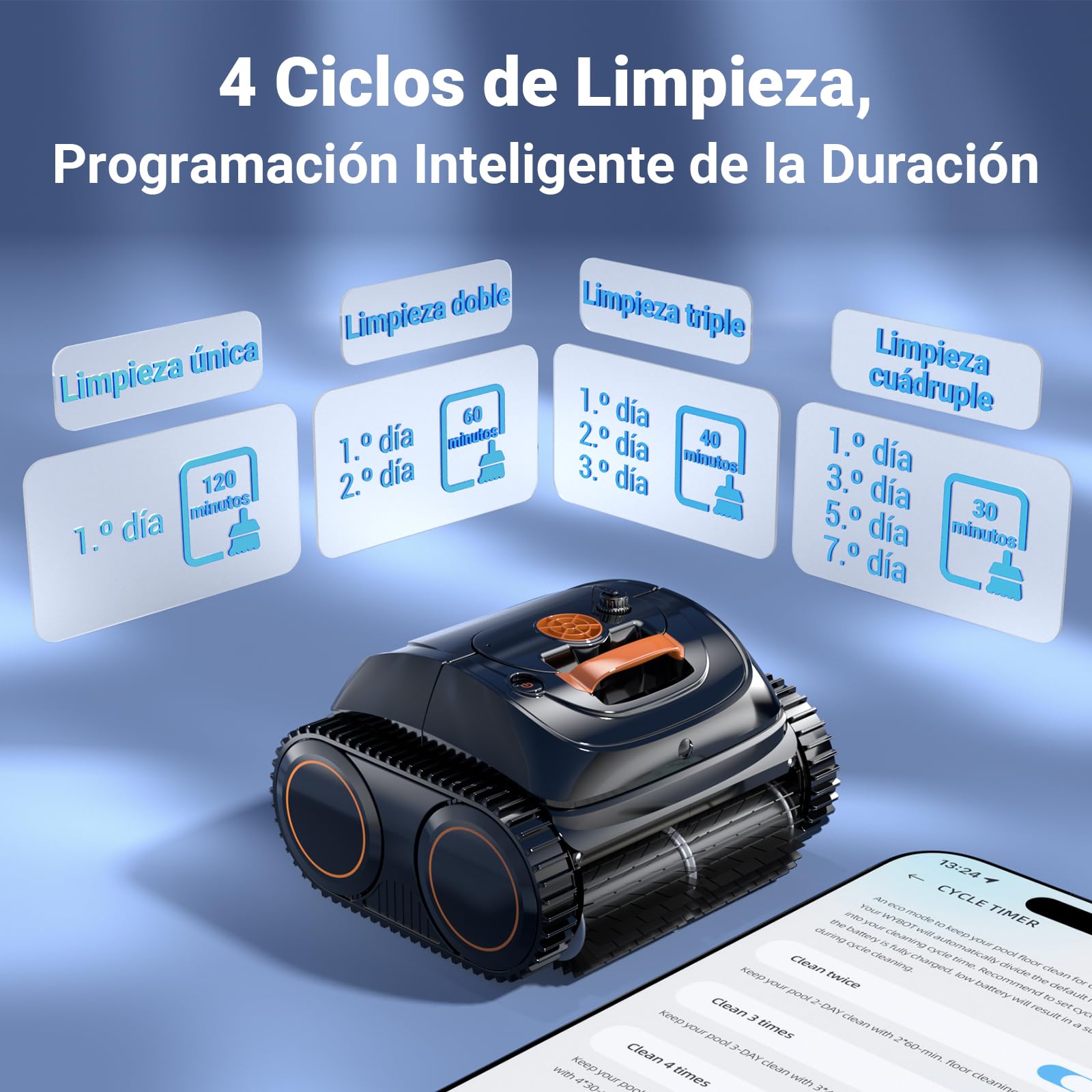 WINNY POOL CLEANER Winny C1 Robot Piscina y Limpiafondos Piscina-Sin Cables, 150 min de Autonomía, Limpia Paredes y Fondo, Navegación Inteligente, Auto-Aparcamiento, Naranja Negro