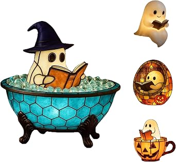 Halloween Ghost Bubble Bath Lamp Cute Ghost Night Light Reading Book Lamp, Ghost Nightlight for Indoor Readers, Desk, Party, Table, Shelf & Fireplace Halloween Decorations A