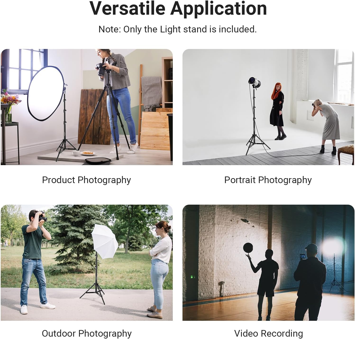 NEEWER Basics 6ft/180cm Photography Tripod Light Stand, 4 Section Foldable Metal Stand with 1/4" Screw & 5/8" Stud for Camera, Ring Light, Accessories, Max Load: 11lb/5kg, ST180B