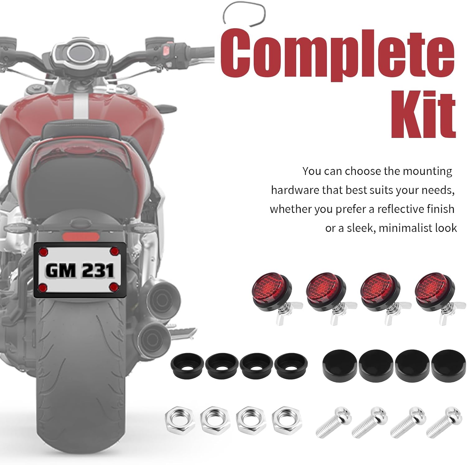 Motorcycle License Plate Frame with Reflective Screws