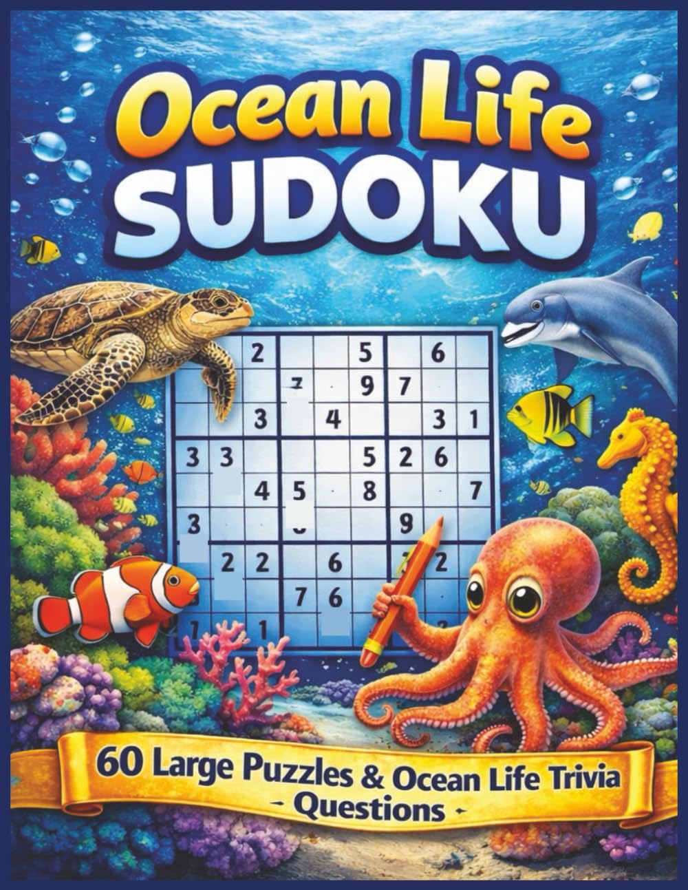 Ocean Life Sudoku: 60 Large Print Sudoku Puzzles & Ocean Life Trivia Questions | for Kids and Adults | 8.5 x 11 | Large Print | Easy to Read!