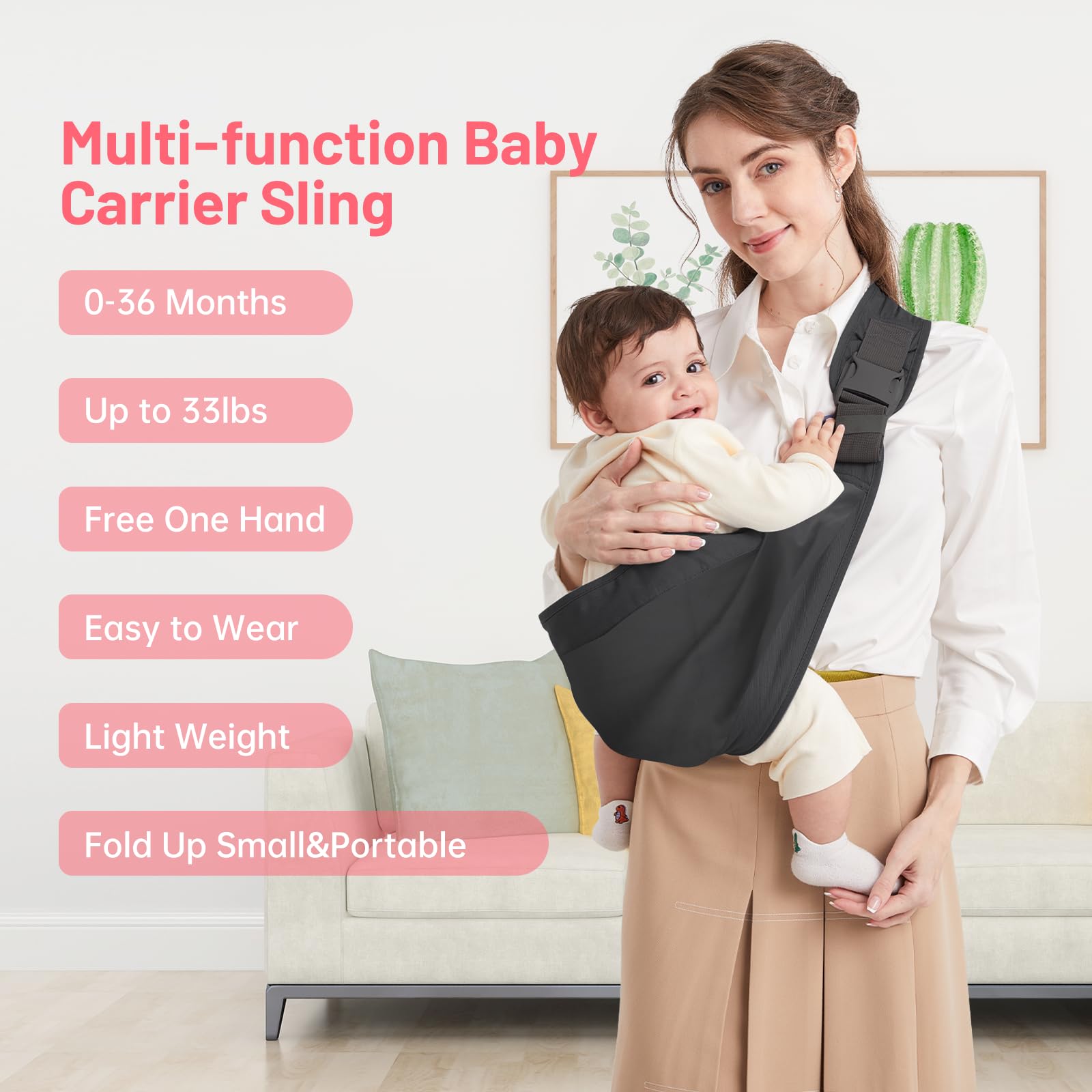 Mumgaroo Fascia Porta Bebe, Marsupio Neonato, Fascia Neonato Multifunzionale On the Go, Marsupio Neonato 0-36 mesi, Tutte le Stagioni, Fino a 15KG, Nero
