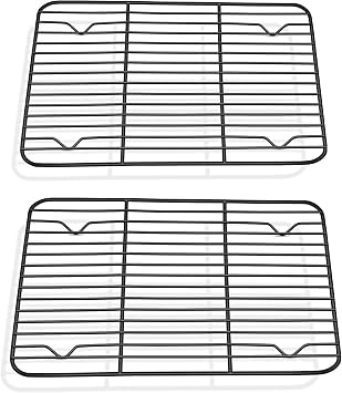 P&P CHEF Cooling Baking Rack Pack of 2, Stainless Steel Cooling Racks for Cooking Baking Roasting Grilling Drying, Dense Wires & Smooth Edge, Easy to clean, Black, 9.7 x 7.3