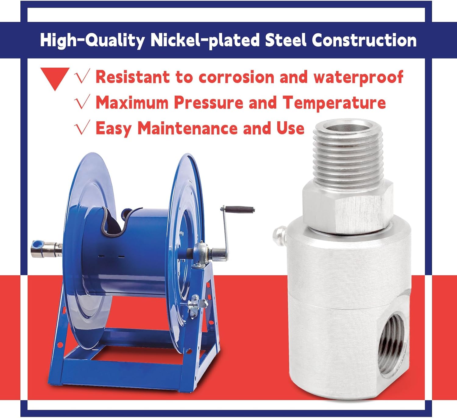 Hose Reel Swivel, ½ Inch MXF Heavy Duty Hose Reel Swivel Fitting for Industrial and Home Garden Steel Swivel Joint Air Hose Reel Parts Replace 9SS8MP50XFP50-Ni-AL #5124
